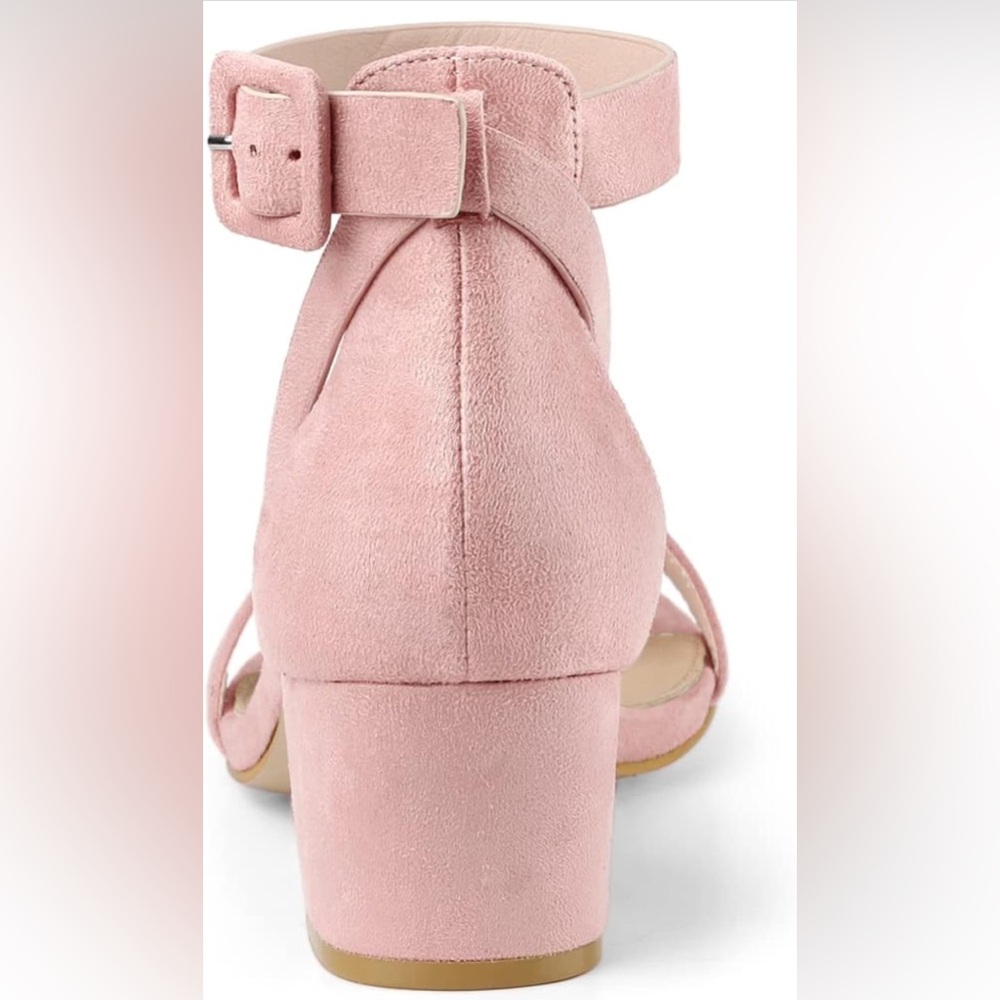 Allegra k faux suede ankle strap low block heel light pink color - Picture 2 of 4